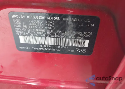 2015 Mitsubishi Mirage De from USA, damaged, VIN ML32A3HJ1FH006522